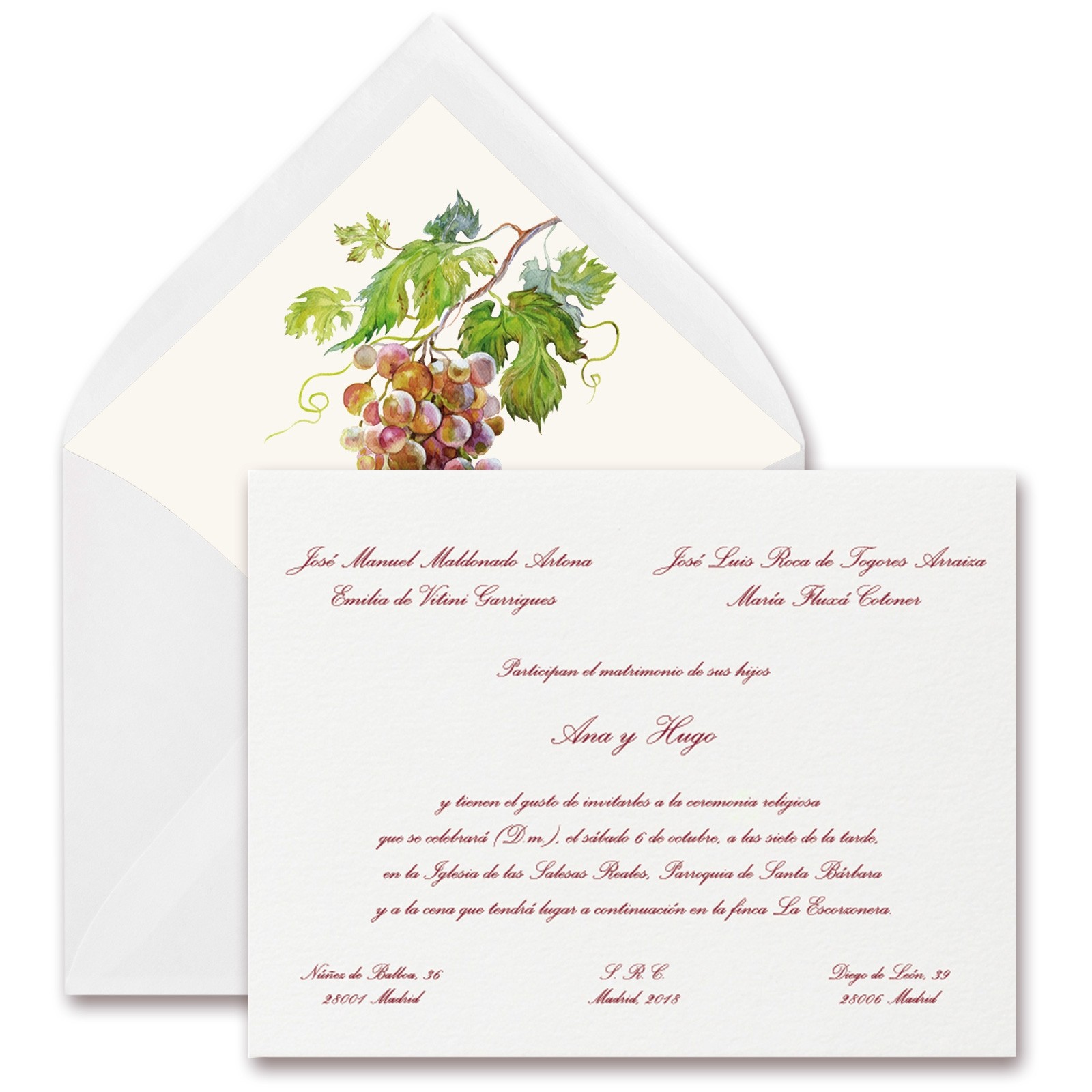 capacidad conjunto bisonte INVITACION DE BODA + SOBRE DISEÑO UVAS en Arte Papel