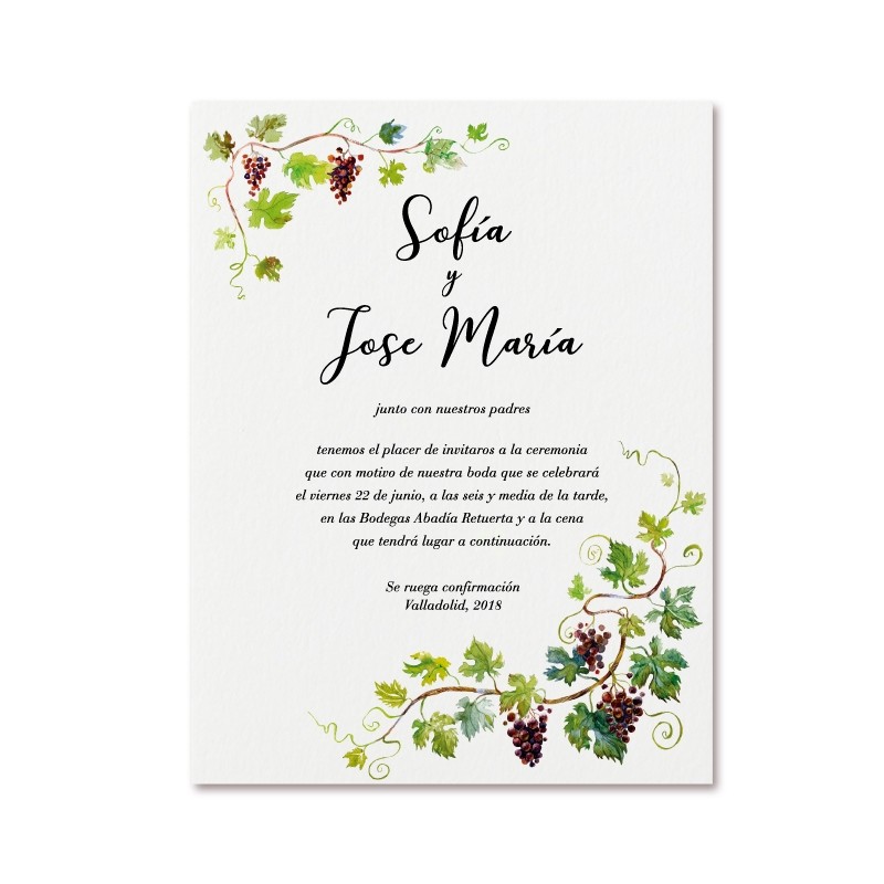 símbolo ganso entrada INVITACION DE BODA UVAS + SOBRE FORRADO LISO en Arte Papel