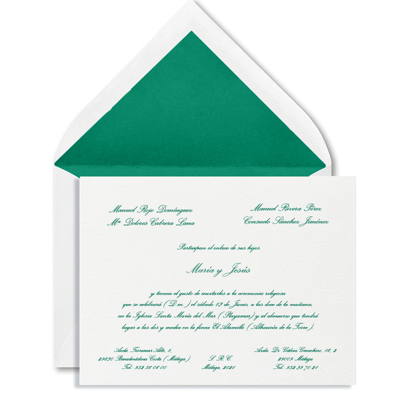 INVITACION DE BODA SOBRE FORRADO VERDE INGLES INVITACION DE BODA SOBRE FORRADO VERDE INGLES